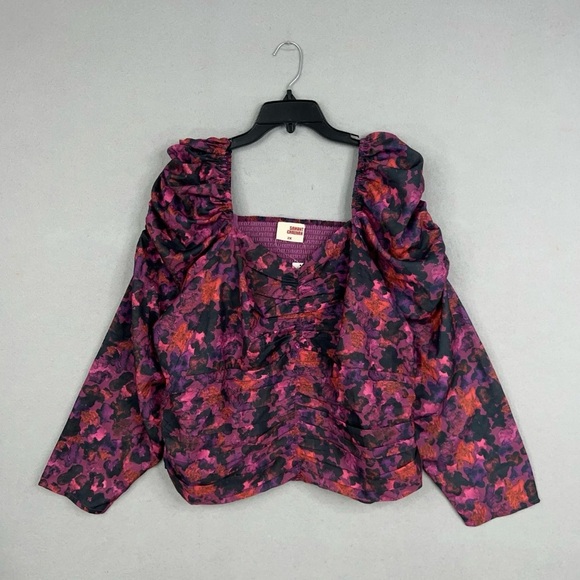 Anthropologie Samant Chauhan Blouse 2X Purple Floral Puff Square Ruched NWT - Picture 3 of 15